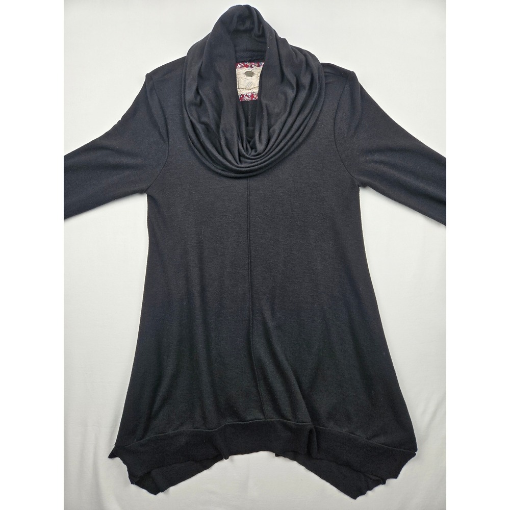 Cupio Black Cowl Neck Asymmetrical Hem Tunic Top Size Women's Small